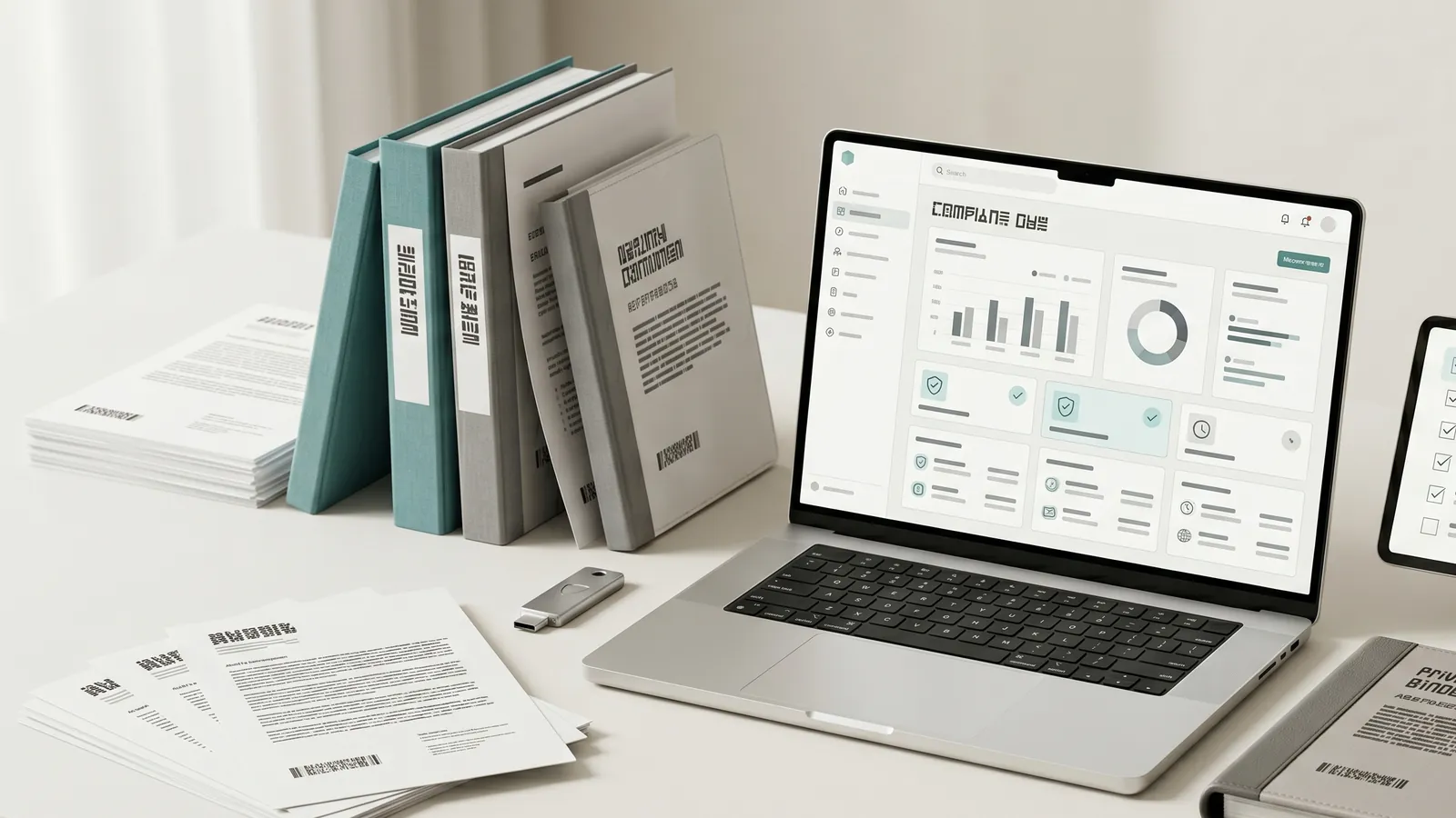 Compliance workstation with audit records, security controls and deployment readiness dashboards