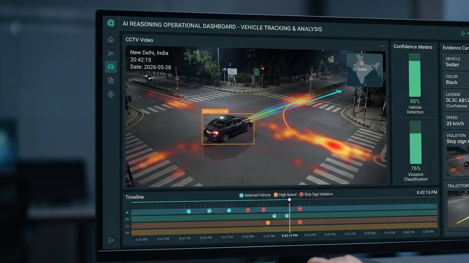 Explainable AI vehicle tracking dashboard with confidence and evidence panels